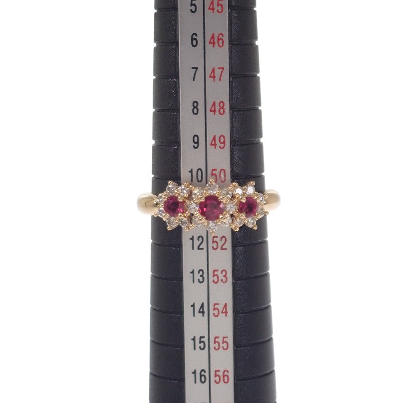 タサキ TASAKI フラワーモチーフ 小花 11号 リング K18イエローゴールド ルビー ゴールド ダイヤモンド レディース【中古】【Aランク】