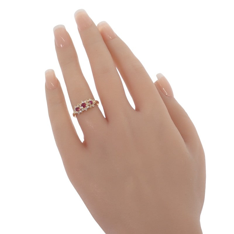 タサキ TASAKI フラワーモチーフ 小花 11号 リング K18イエローゴールド ルビー ゴールド ダイヤモンド レディース【中古】【Aランク】