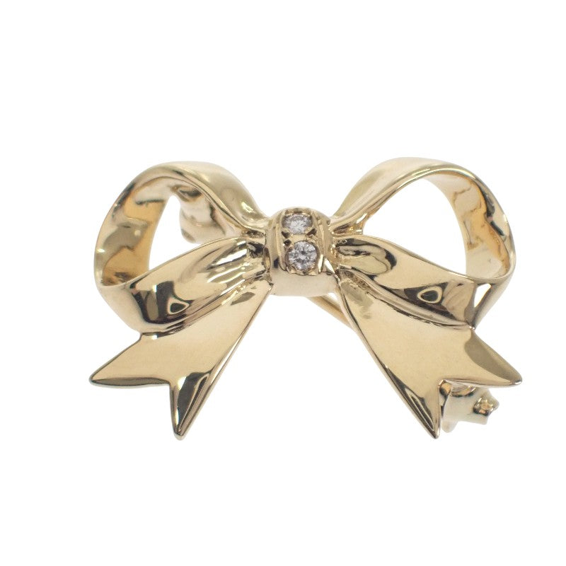 ミキモト MIKIMOTO リボン ブローチ K18イエローゴールド ゴールド ダイヤモンド レディース【中古】【Aランク】