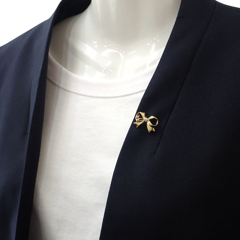ミキモト MIKIMOTO リボン ブローチ K18イエローゴールド ゴールド ダイヤモンド レディース【中古】【Aランク】