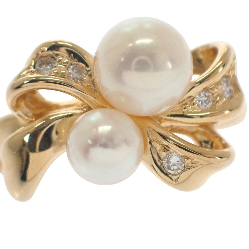 タサキ TASAKI リボンモチーフ 11号 リング K18イエローゴールド パール ゴールド ダイヤモンド レディース【中古】【Aランク】