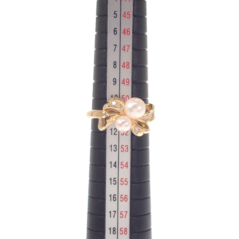 タサキ TASAKI リボンモチーフ 11号 リング K18イエローゴールド パール ゴールド ダイヤモンド レディース【中古】【Aランク】