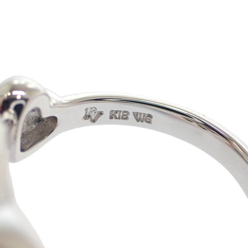 Ponte Vecchio Heart Ring, Size 12, K18 White Gold, Black Diamond, Diamond, Ladies'
