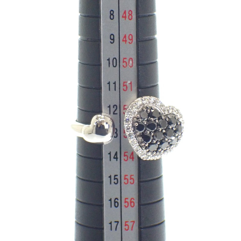 Ponte Vecchio Heart Ring, Size 12, K18 White Gold, Black Diamond, Diamond, Ladies'