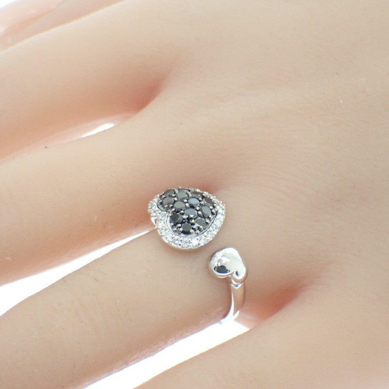 Ponte Vecchio Heart Ring, Size 12, K18 White Gold, Black Diamond, Diamond, Ladies'