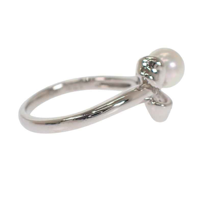タサキ TASAKI リボンモチーフ 10号 リング Pt900プラチナ パール ダイヤモンド レディース【中古】【Aランク】