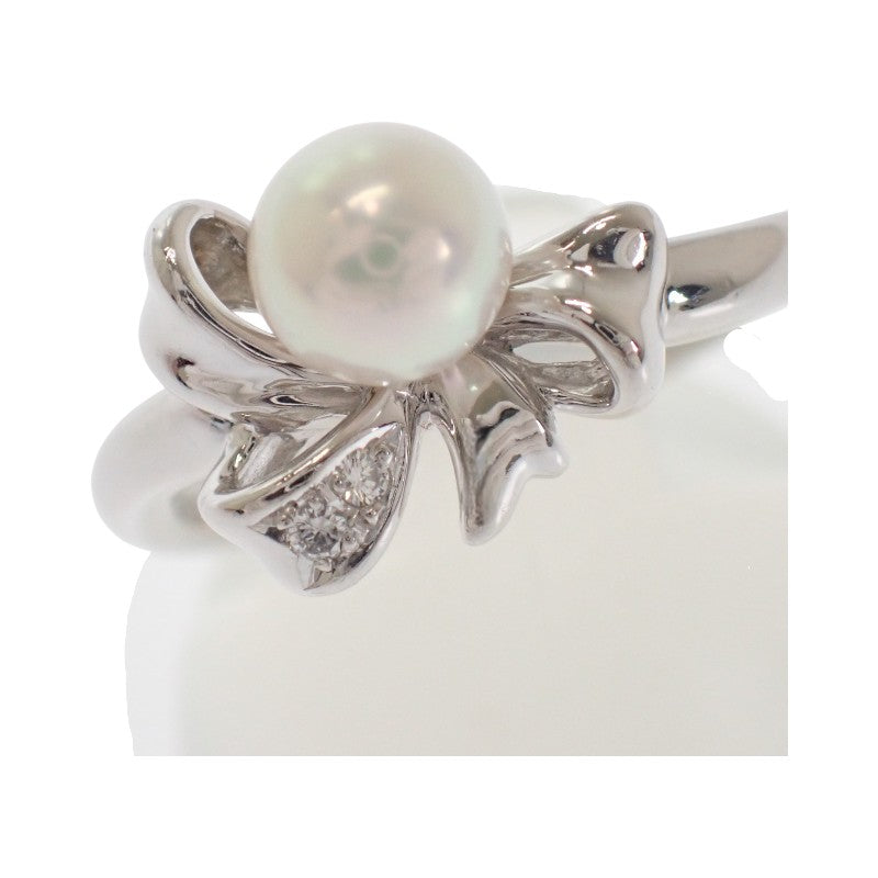 タサキ TASAKI リボンモチーフ 10号 リング Pt900プラチナ パール ダイヤモンド レディース【中古】【Aランク】