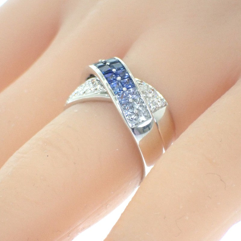 Jeunet Gradation Ring, Size 12, K18 White Gold, Sapphire, Diamond, Ladies'