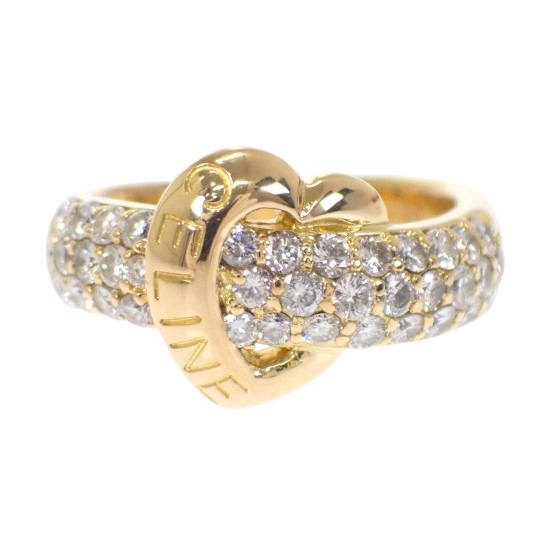 セリーヌ CELINE ロゴ ハーフパヴェ 10号 リング K18イエローゴールド ダイヤモンド レディース【中古】【Aランク】