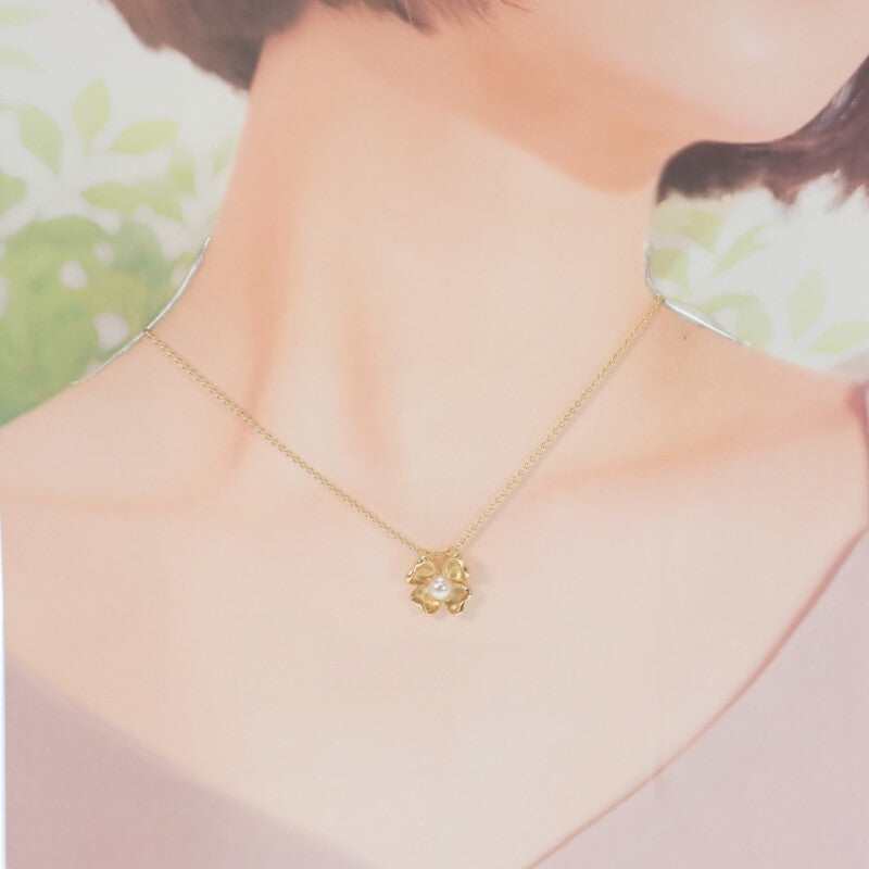 聖羅蘭 SAINT LAURENT 三葉草項鍊 K18黃金 珍珠 金色 女士【中古】【A級品】