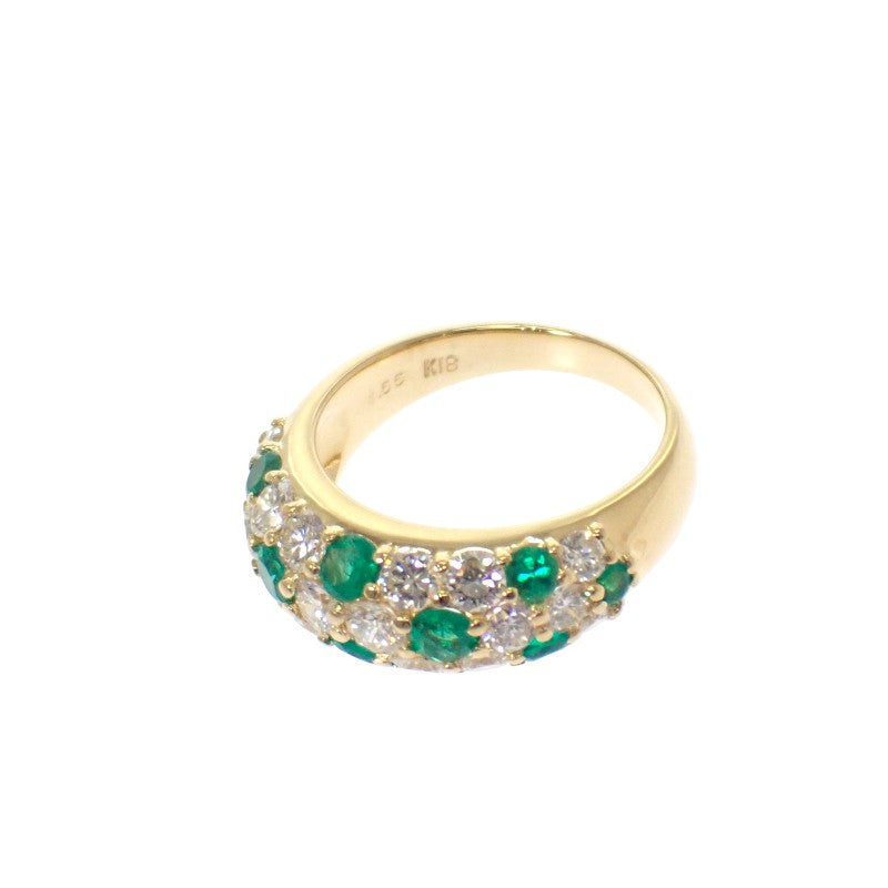 デザインジュエリー パヴェ 12号 リング K18イエローゴールド グリーン エメラルド ダイヤモンド レディース【中古】【Aランク】