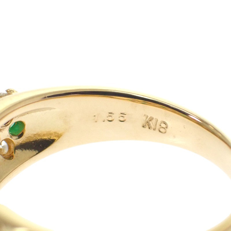 デザインジュエリー パヴェ 12号 リング K18イエローゴールド グリーン エメラルド ダイヤモンド レディース【中古】【Aランク】