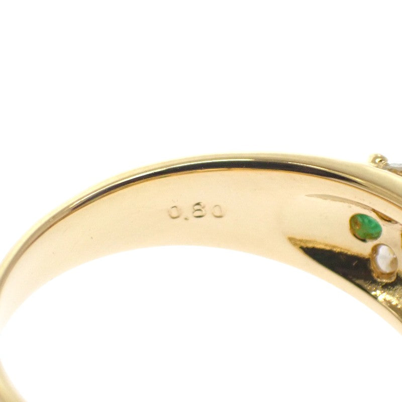 デザインジュエリー パヴェ 12号 リング K18イエローゴールド グリーン エメラルド ダイヤモンド レディース【中古】【Aランク】