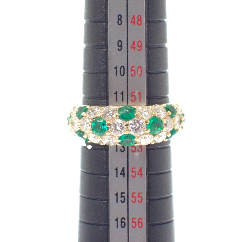 デザインジュエリー パヴェ 12号 リング K18イエローゴールド グリーン エメラルド ダイヤモンド レディース【中古】【Aランク】
