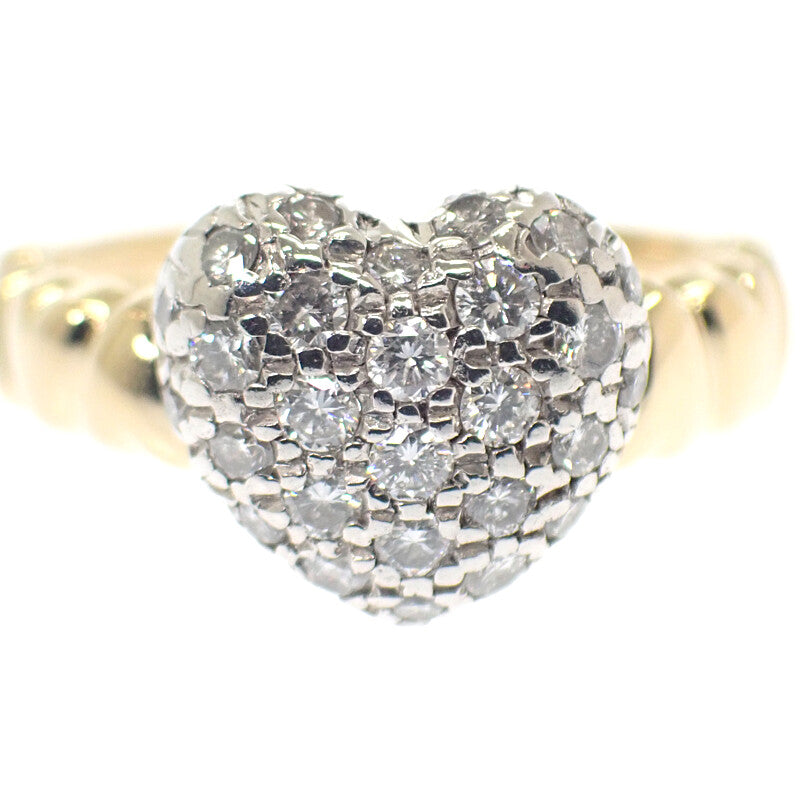 デザインジュエリー ハートパヴェ 10号 リング K18イエローゴールド Pt900プラチナ ダイヤモンド レディース【中古】【Aランク】