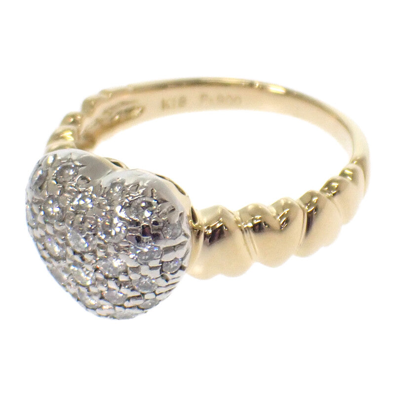 デザインジュエリー ハートパヴェ 10号 リング K18イエローゴールド Pt900プラチナ ダイヤモンド レディース【中古】【Aランク】