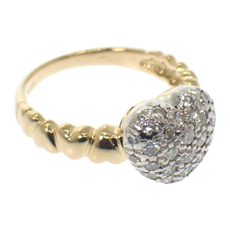 デザインジュエリー ハートパヴェ 10号 リング K18イエローゴールド Pt900プラチナ ダイヤモンド レディース【中古】【Aランク】