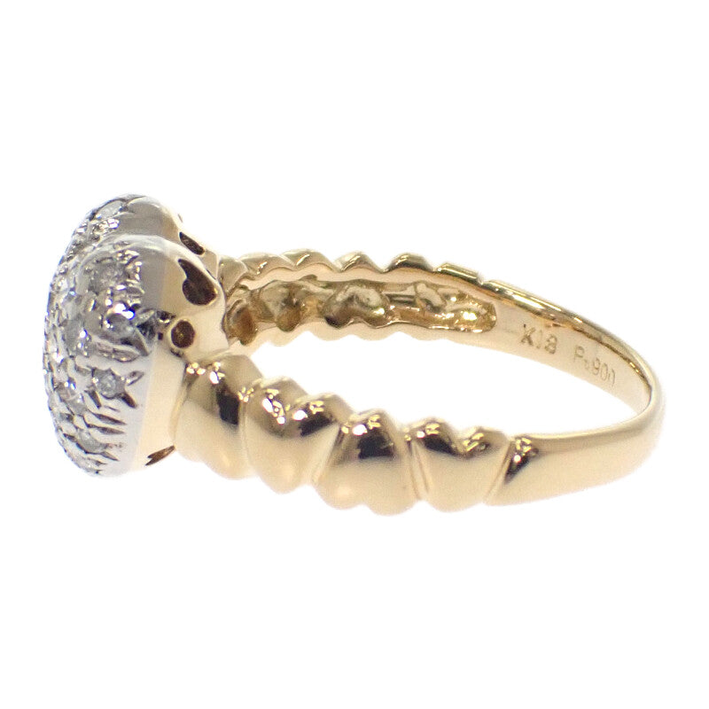 デザインジュエリー ハートパヴェ 10号 リング K18イエローゴールド Pt900プラチナ ダイヤモンド レディース【中古】【Aランク】