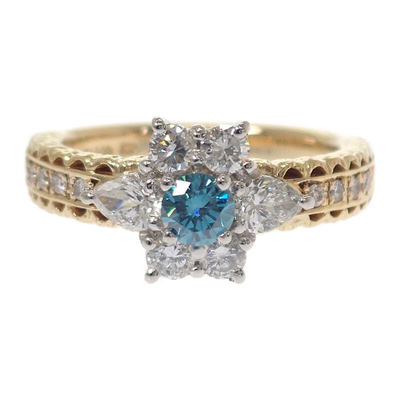 デザインジュエリー フラワー 10号 リング K18イエローゴールド Pt900プラチナ ダイヤモンド レディース【中古】【Aランク】