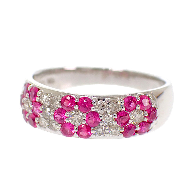 デザインジュエリー フラワー 15号 リング K18ホワイトゴールド ルビー ダイヤモンド レディース【中古】【Aランク】