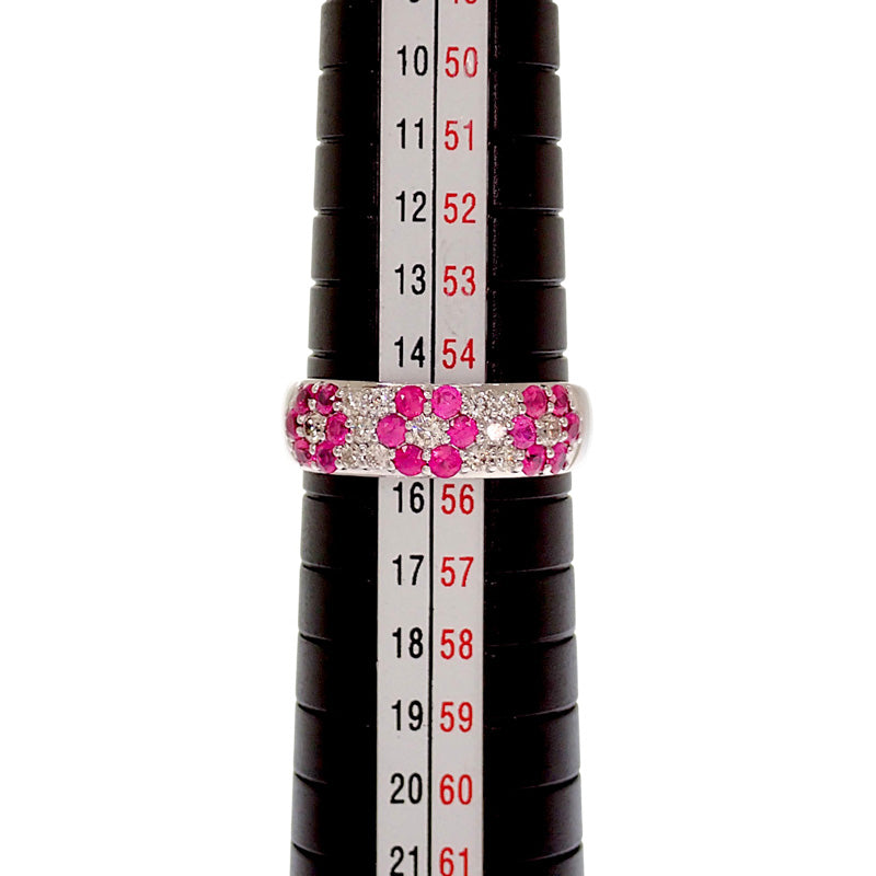 設計珠寶 花朵 15號 戒指 K18白金 紅寶石 鑽石 女士【中古】【A級】
