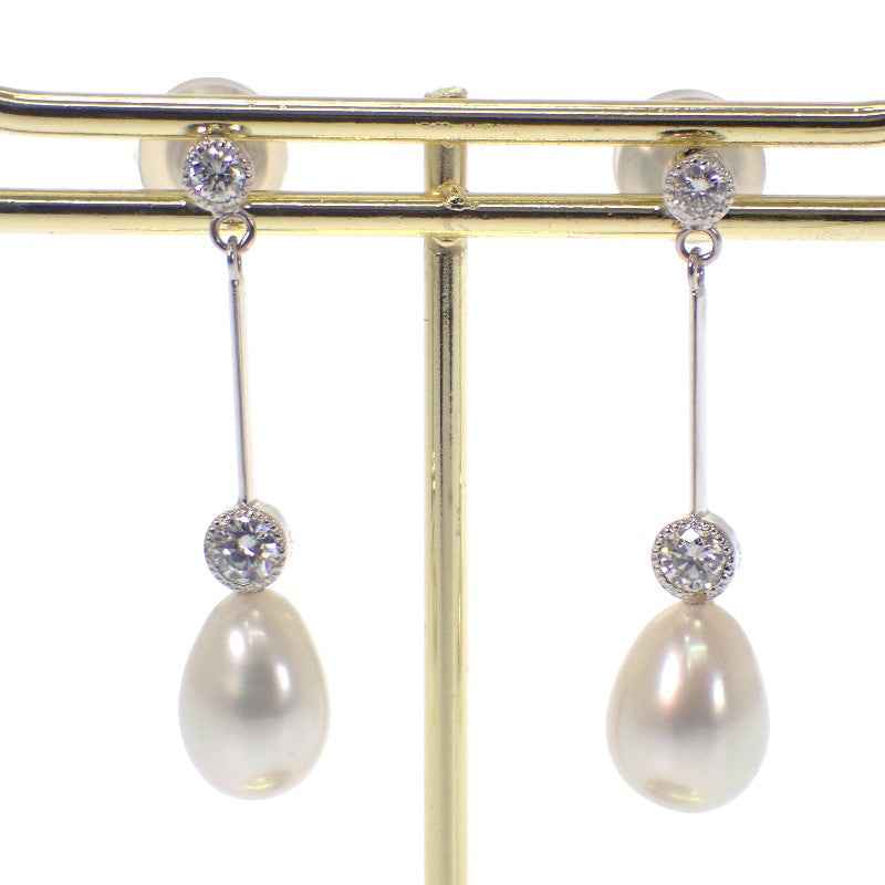 デザインジュエリー スイング ピアス K18ホワイトゴールド K14ホワイトゴールド ダイヤモンド パール レディース【中古】【Aランク】