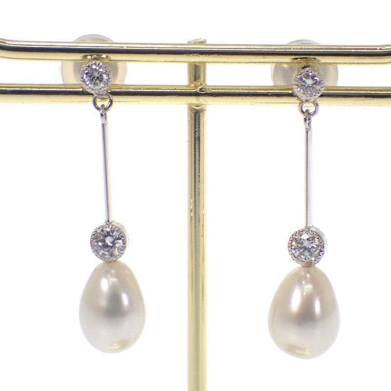 デザインジュエリー スイング ピアス K18ホワイトゴールド K14ホワイトゴールド ダイヤモンド パール レディース【中古】【Aランク】