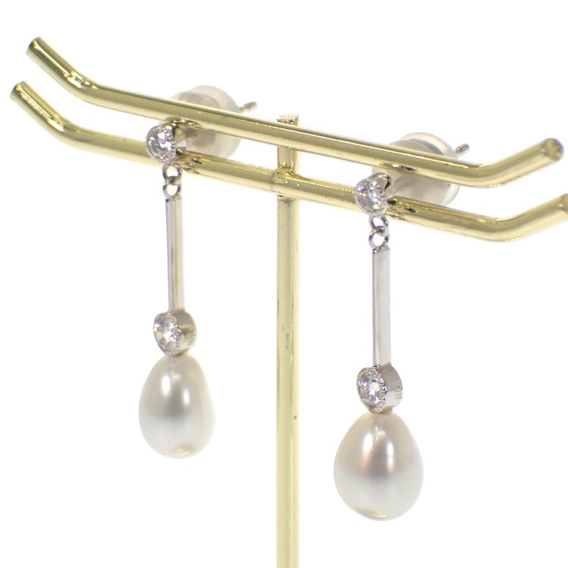 デザインジュエリー スイング ピアス K18ホワイトゴールド K14ホワイトゴールド ダイヤモンド パール レディース【中古】【Aランク】