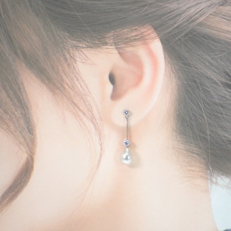 デザインジュエリー スイング ピアス K18ホワイトゴールド K14ホワイトゴールド ダイヤモンド パール レディース【中古】【Aランク】