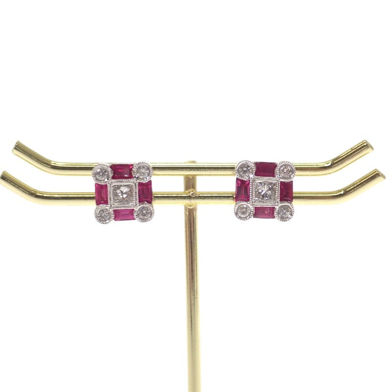 デザインジュエリー スクエア ピアス K18ホワイトゴールド ルビー ダイヤモンド レディース【中古】【Aランク】