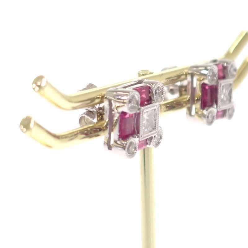 デザインジュエリー スクエア ピアス K18ホワイトゴールド ルビー ダイヤモンド レディース【中古】【Aランク】