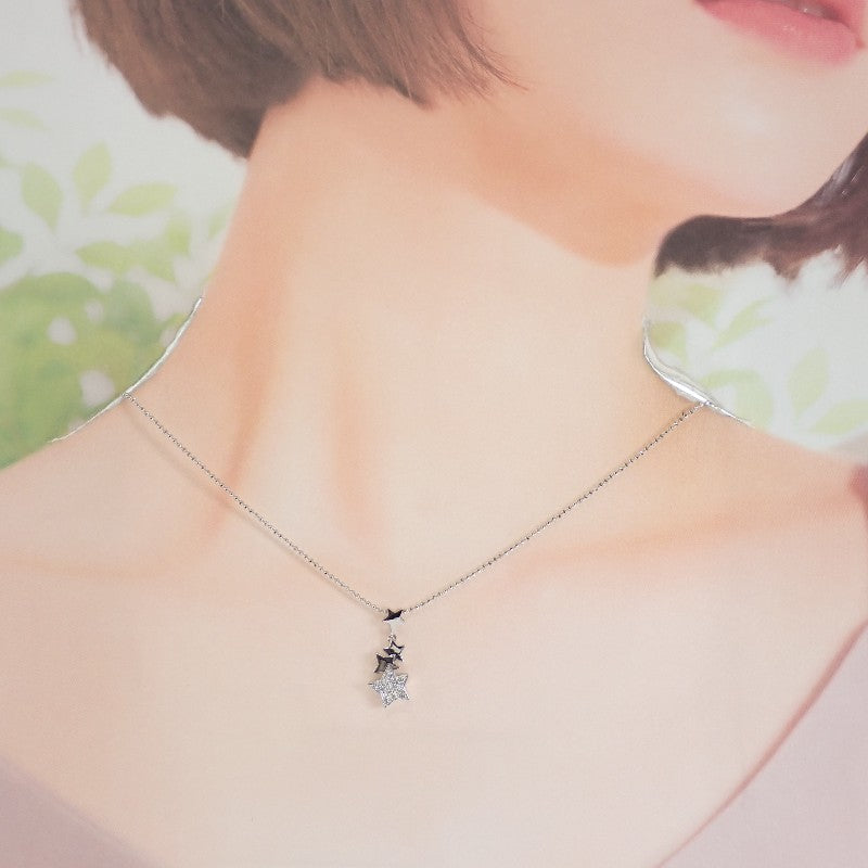 K18WG デザインジュエリー スター ネックレス K18ホワイトゴールド ダイヤモンド レディース【中古】【Aランク】