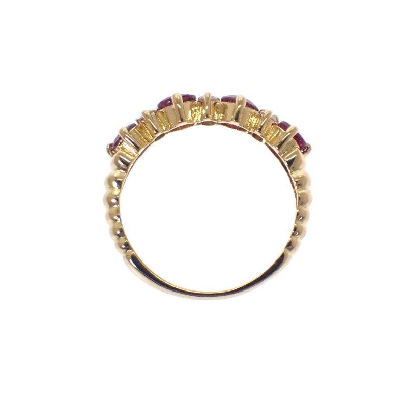 デザインジュエリー 5号 リング K18イエローゴールド ダイヤモンド ルビー レディース【中古】【Aランク】