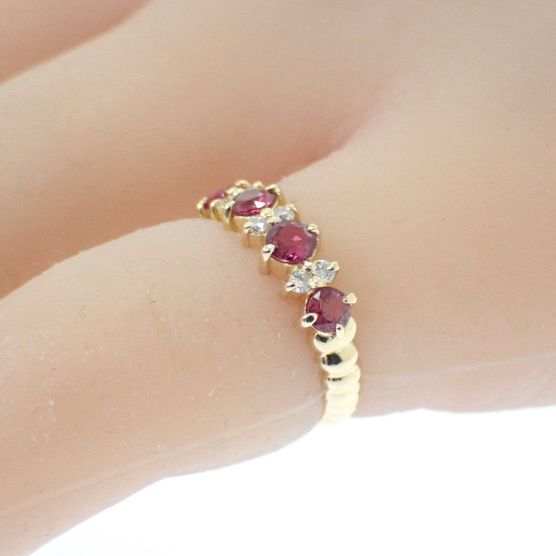 デザインジュエリー 5号 リング K18イエローゴールド ダイヤモンド ルビー レディース【中古】【Aランク】