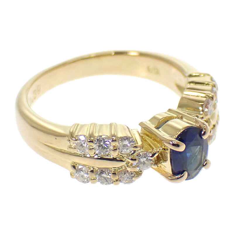 デザインジュエリー 8号 リング K18イエローゴールド ブルー サファイア ダイヤモンド レディース【中古】【Aランク】
