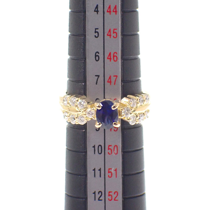 設計珠寶 8號 戒指 K18黃金 藍色 藍寶石 鑽石 女士【中古品】【A級】