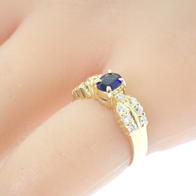 設計珠寶 8號 戒指 K18黃金 藍色 藍寶石 鑽石 女士【中古品】【A級】