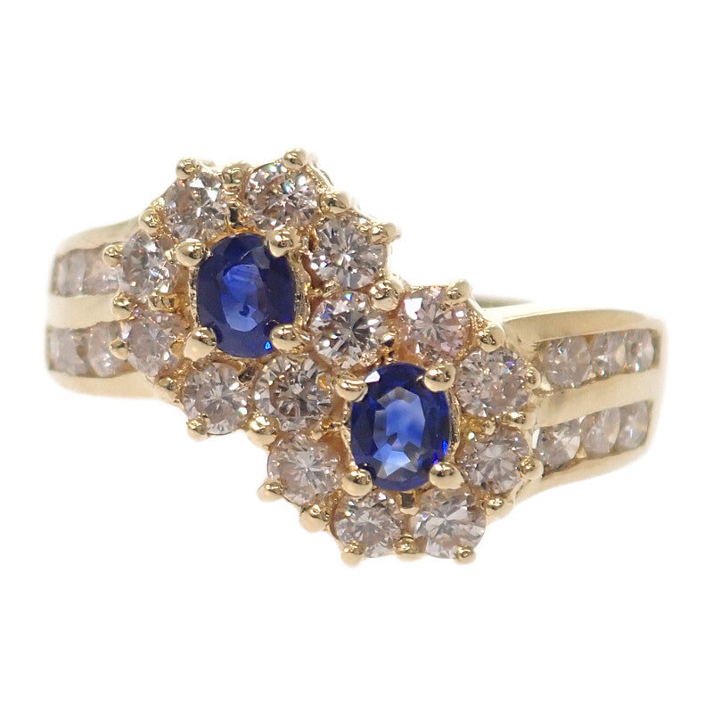 デザインジュエリー 9号 リング K18イエローゴールド ブルー サファイア ダイヤモンド レディース【中古】【Aランク】