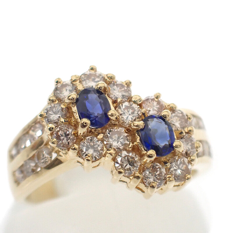デザインジュエリー 9号 リング K18イエローゴールド ブルー サファイア ダイヤモンド レディース【中古】【Aランク】