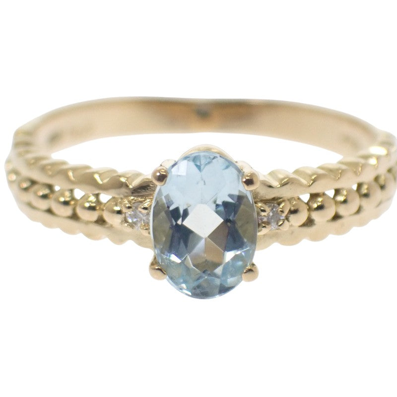 デザインジュエリー 13号 リング K18イエローゴールド ダイヤモンド アクアマリン レディース【中古】【Aランク】