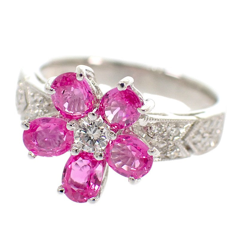 デザインジュエリー フラワー 10号 リング K18ホワイトゴールド ダイヤモンド ピンクトルマリン レディース【中古】【Aランク】