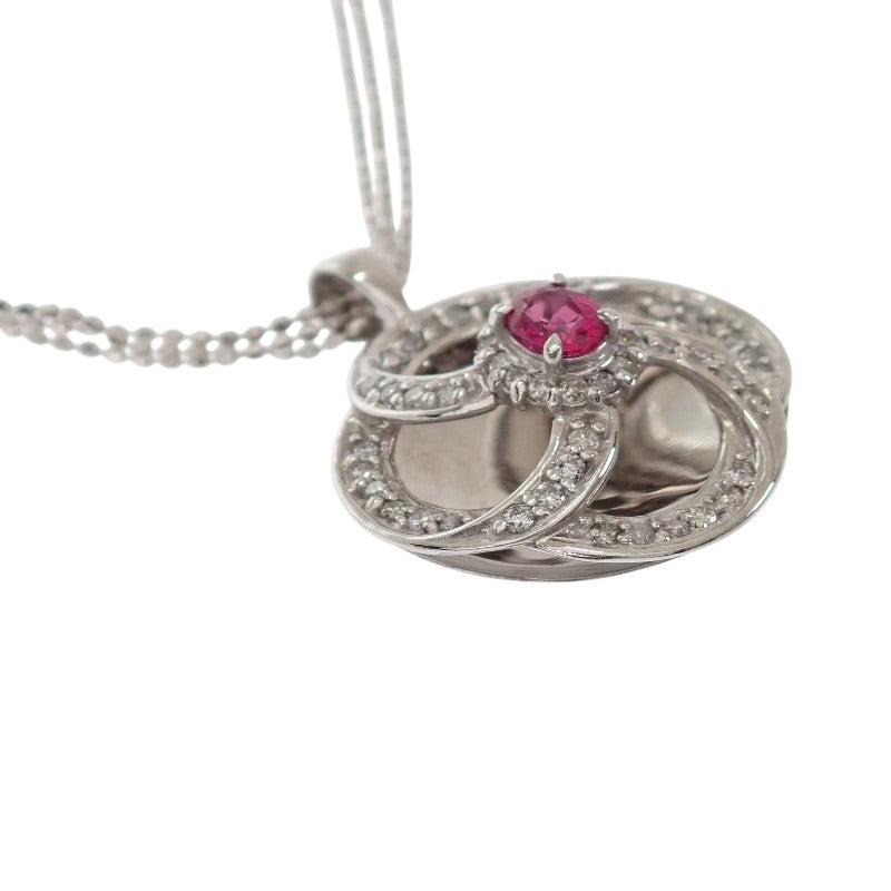 K18WG デザインジュエリー フラワー ネックレス K18ホワイトゴールド ダイヤモンド ルビー レディース【中古】【Aランク】
