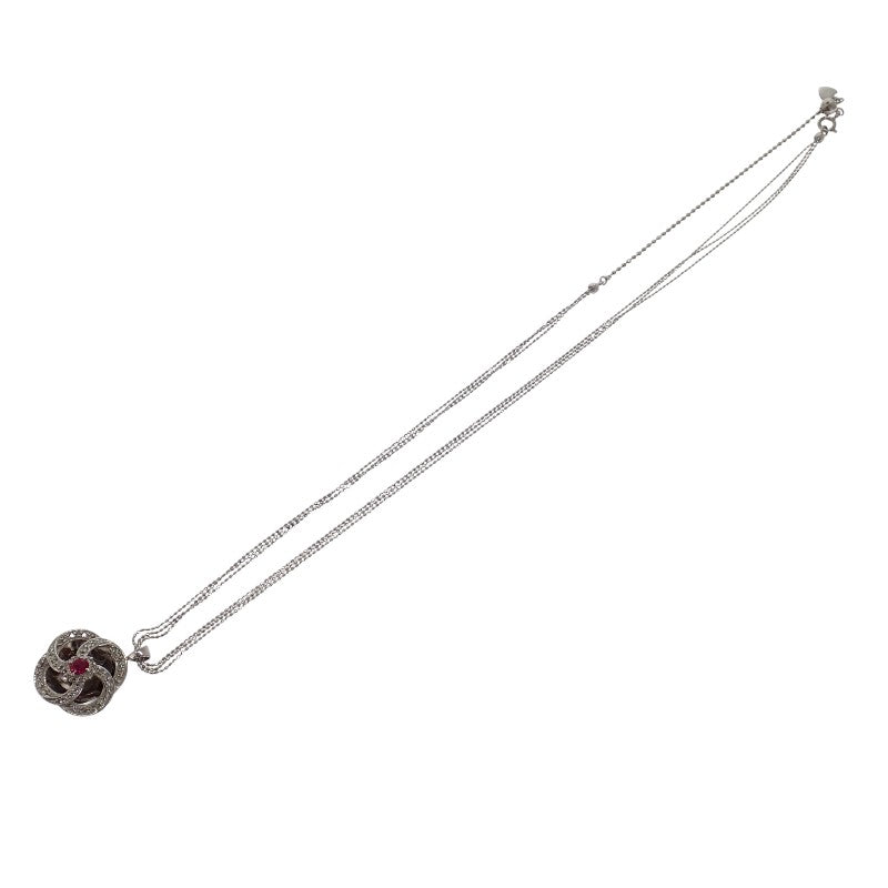 K18WG デザインジュエリー フラワー ネックレス K18ホワイトゴールド ダイヤモンド ルビー レディース【中古】【Aランク】