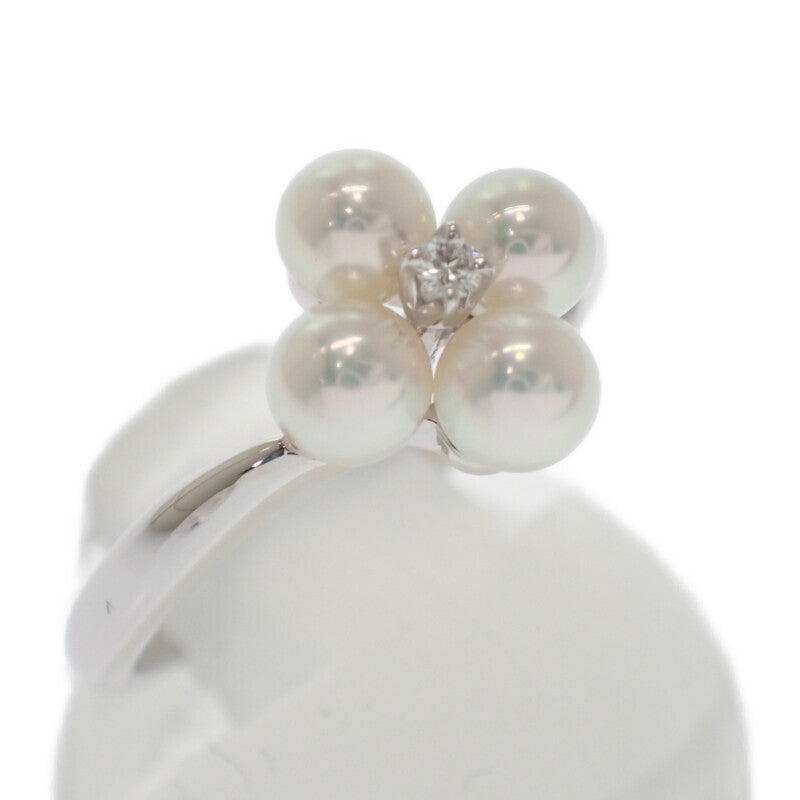 MIKIMOTO 御木本 珍珠 9號 戒指 K18白金 阿古屋珍珠 鑽石 女款【中古】【A級】