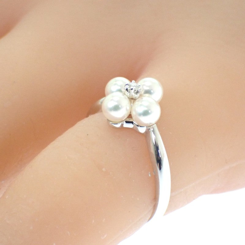 MIKIMOTO 御木本 珍珠 9號 戒指 K18白金 阿古屋珍珠 鑽石 女款【中古】【A級】