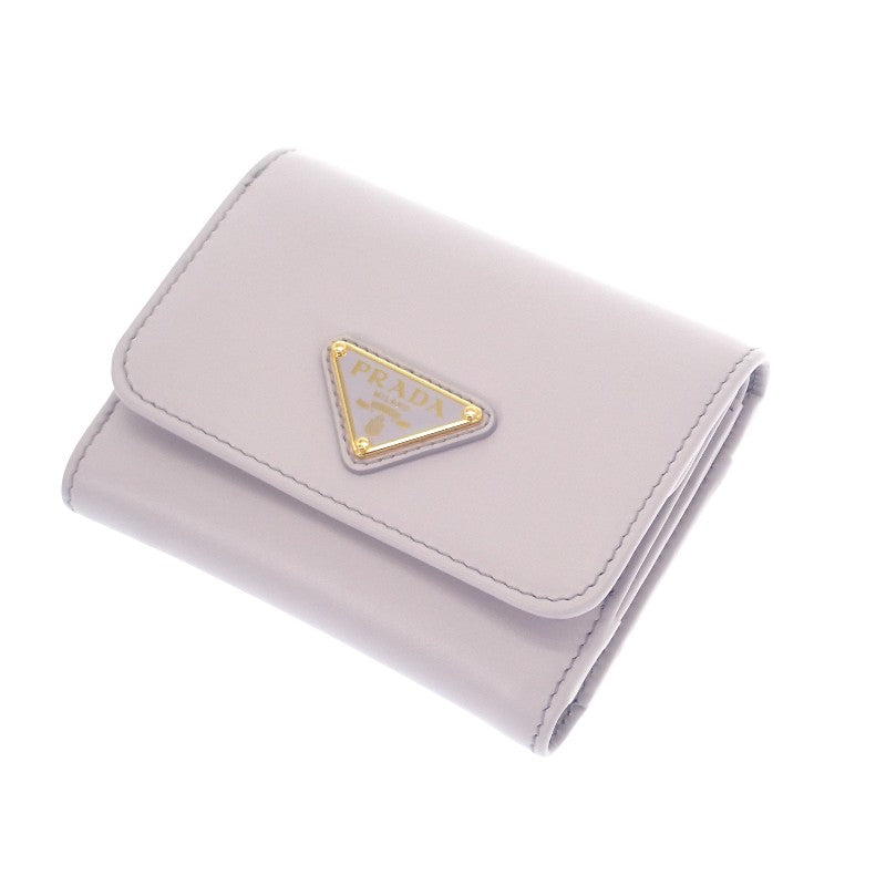 プラダ PRADA シティカーフ タブ財布 1MH043_2CNP_F0230 三つ折り財布 カーフ パープル グリーチネ ゴールド金具 レディース【中古】【Aランク】