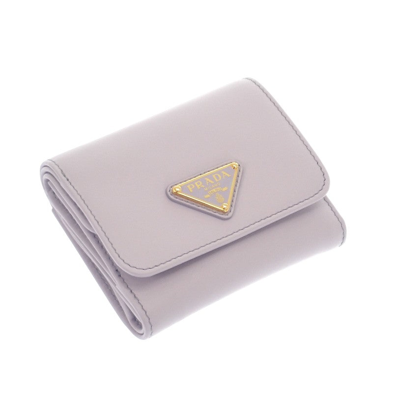 プラダ PRADA シティカーフ タブ財布 1MH043_2CNP_F0230 三つ折り財布 カーフ パープル グリーチネ ゴールド金具 レディース【中古】【Aランク】