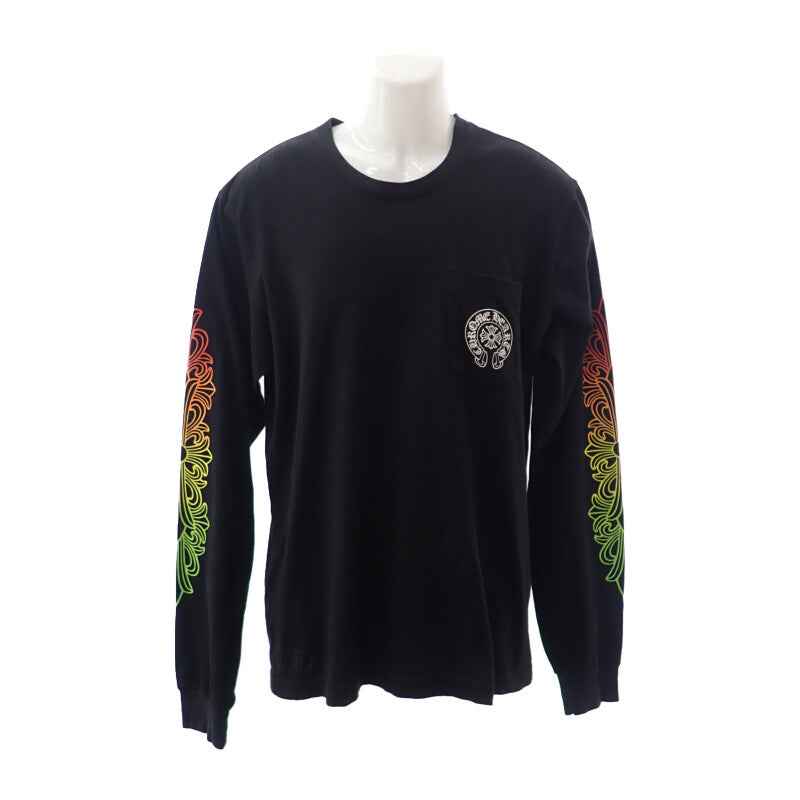 クロムハーツ CHROME HEARTS マルチカラーグラデーション フローラルクロス ロングスリーブトップス L 長袖Tシャツ コットン ブラック メンズ【中古】【Bランク】