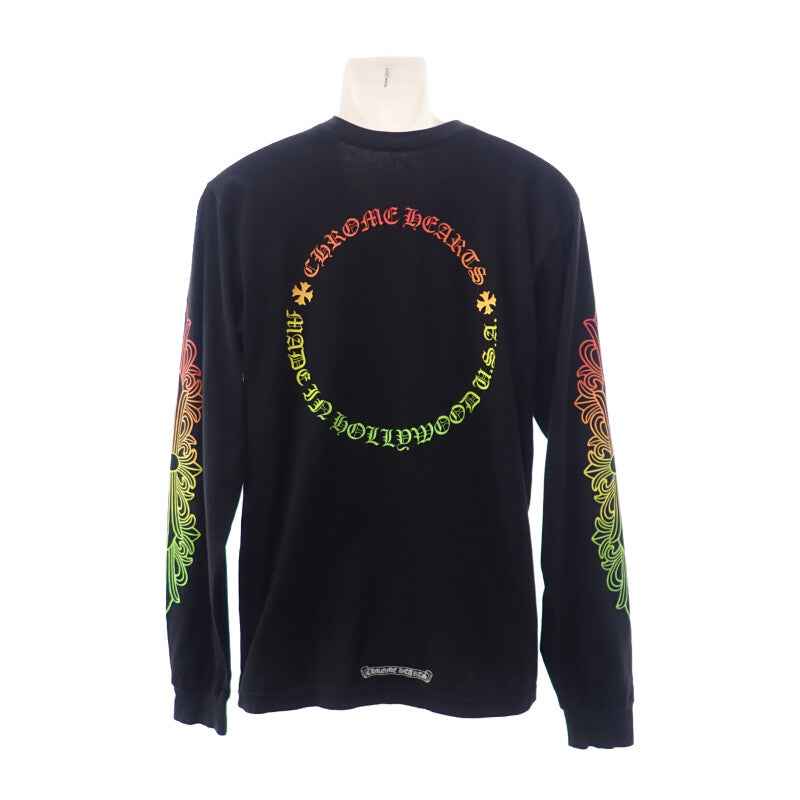 クロムハーツ CHROME HEARTS マルチカラーグラデーション フローラルクロス ロングスリーブトップス L 長袖Tシャツ コットン ブラック メンズ【中古】【Bランク】