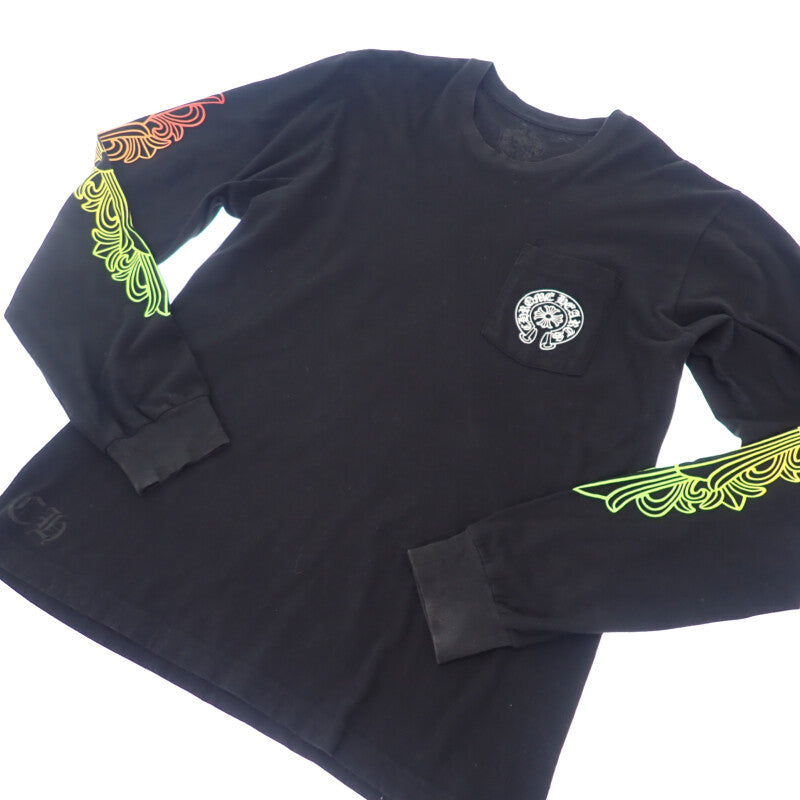 クロムハーツ CHROME HEARTS マルチカラーグラデーション フローラルクロス ロングスリーブトップス L 長袖Tシャツ コットン ブラック メンズ【中古】【Bランク】
